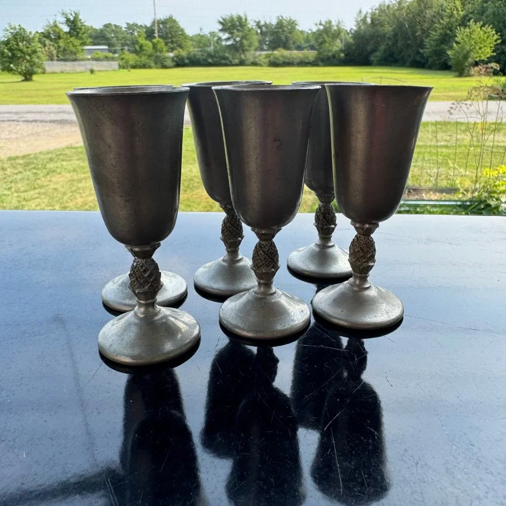 International Pewter Pineapple Stem Cordial Goblets MINITURE Vintage
